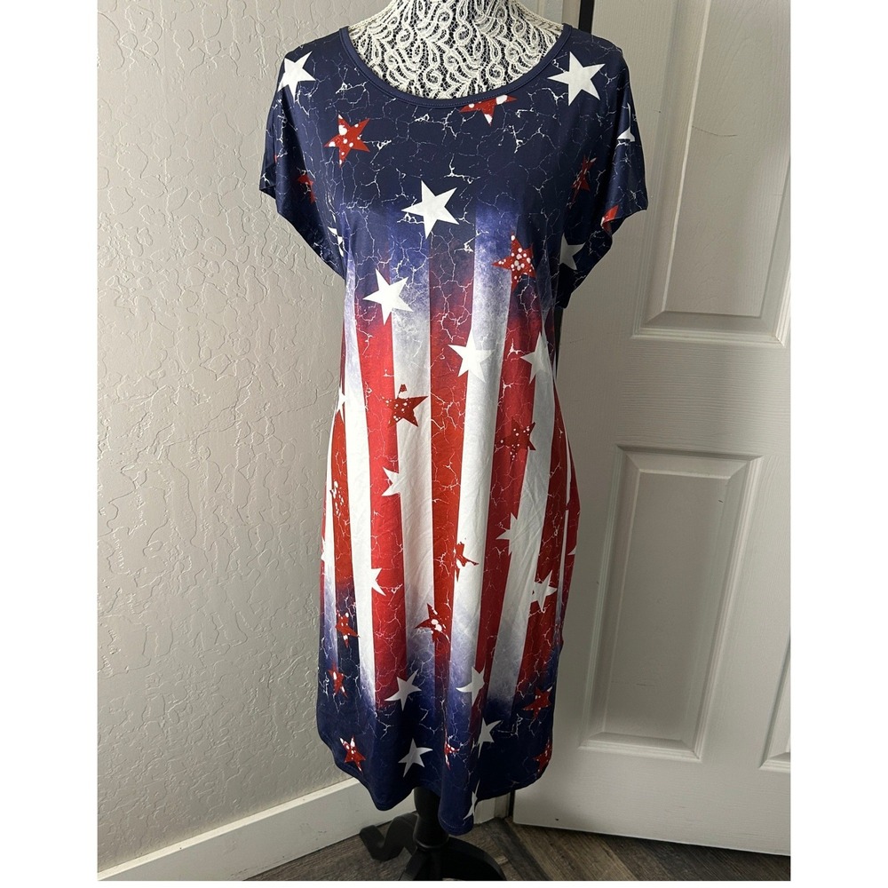 American Flag Patriotic USA Stars Pullover Dress Womens 2XL 4th of July Shein